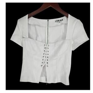 I.AM.GIA. White Lace Up Square Neck Corset Top Women's M